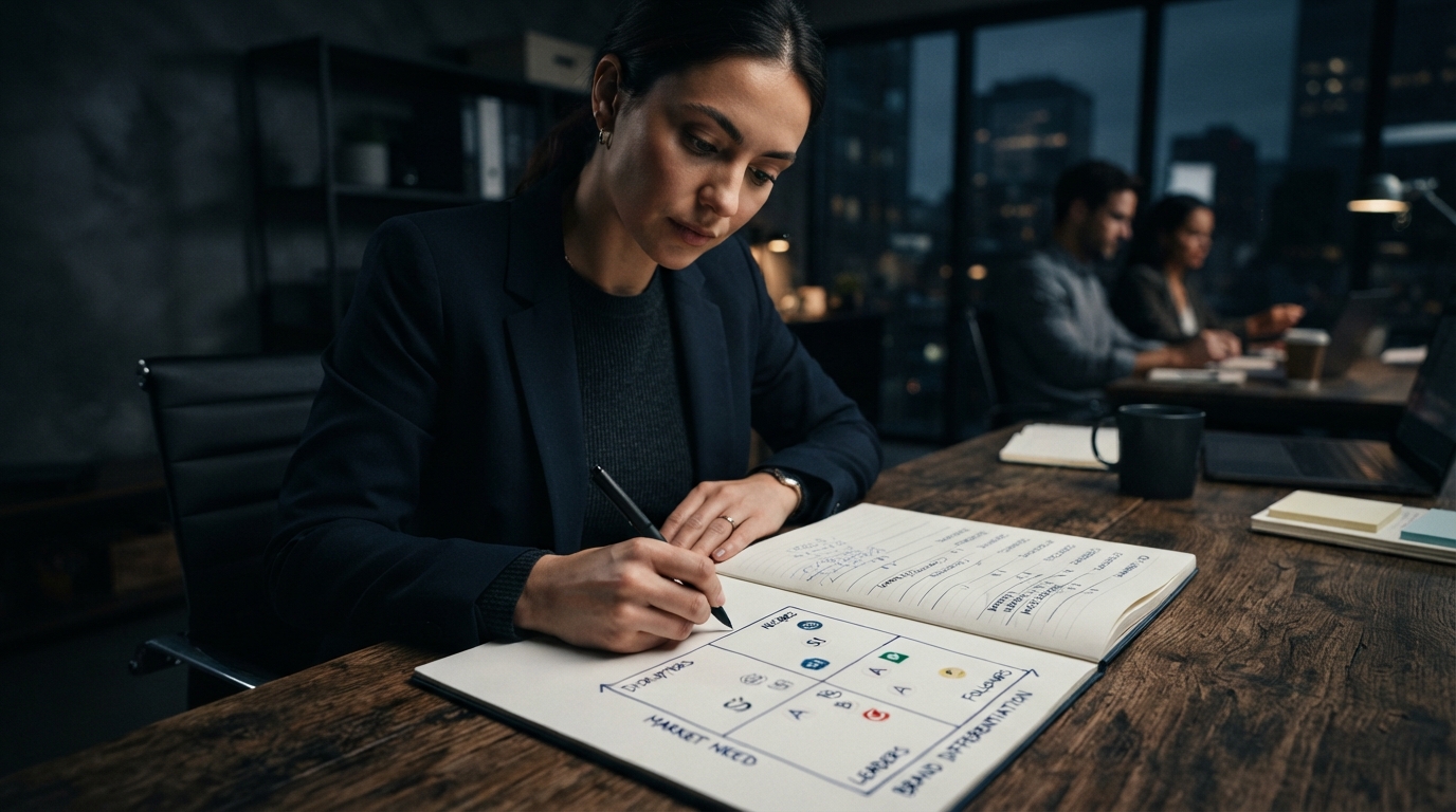 Editorial illustration for Define Your Startup's Position: A Fill-in-the-Blanks Template Plus a Two-Axis Competitive Map